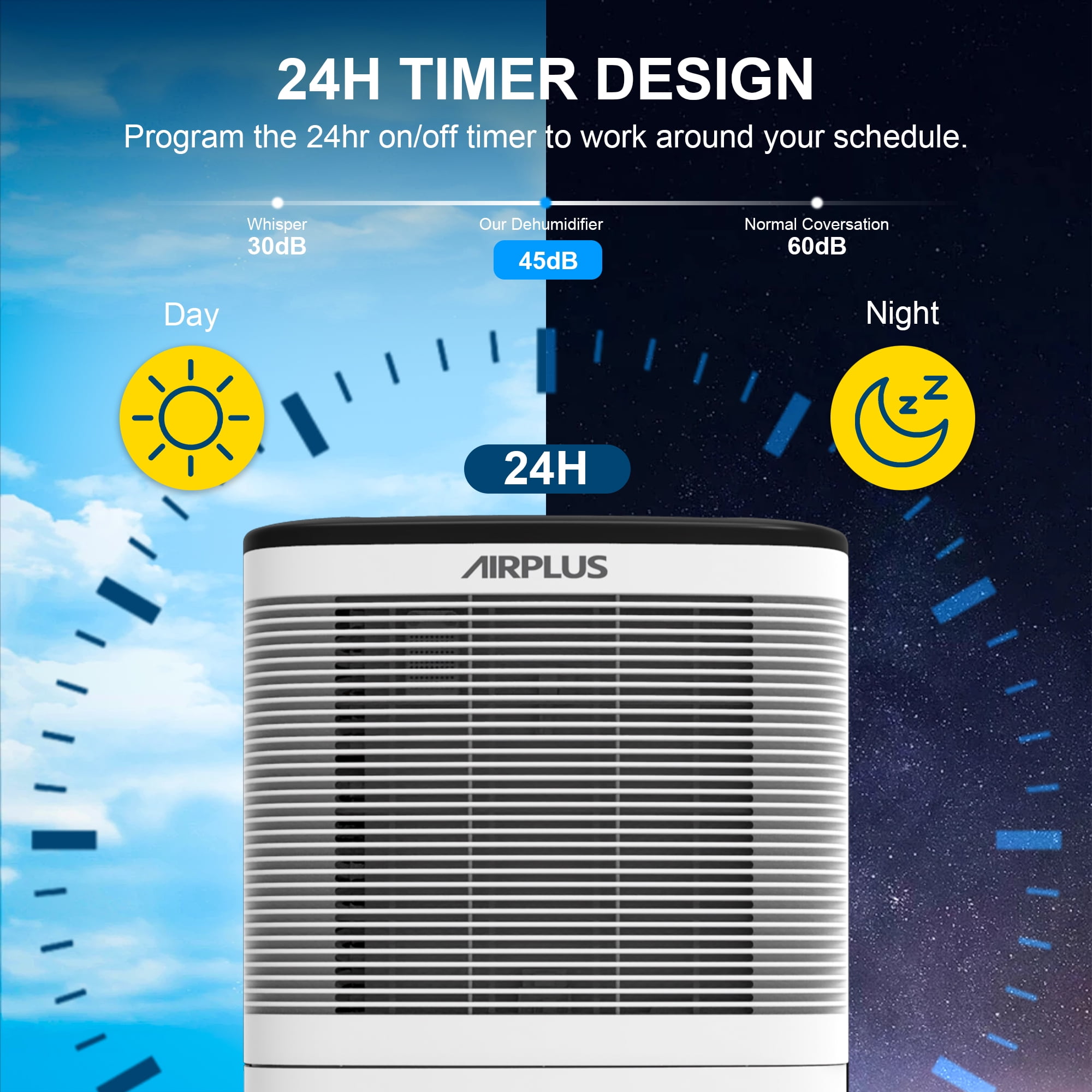 AIRPLUS 50 Pint Dehumidifier for Basements up to 3500 Sq. Ft, Dehumidifier with Drain Hose, 24Hr Timer, Auto Drainage, DOE 9.69 Pint, White