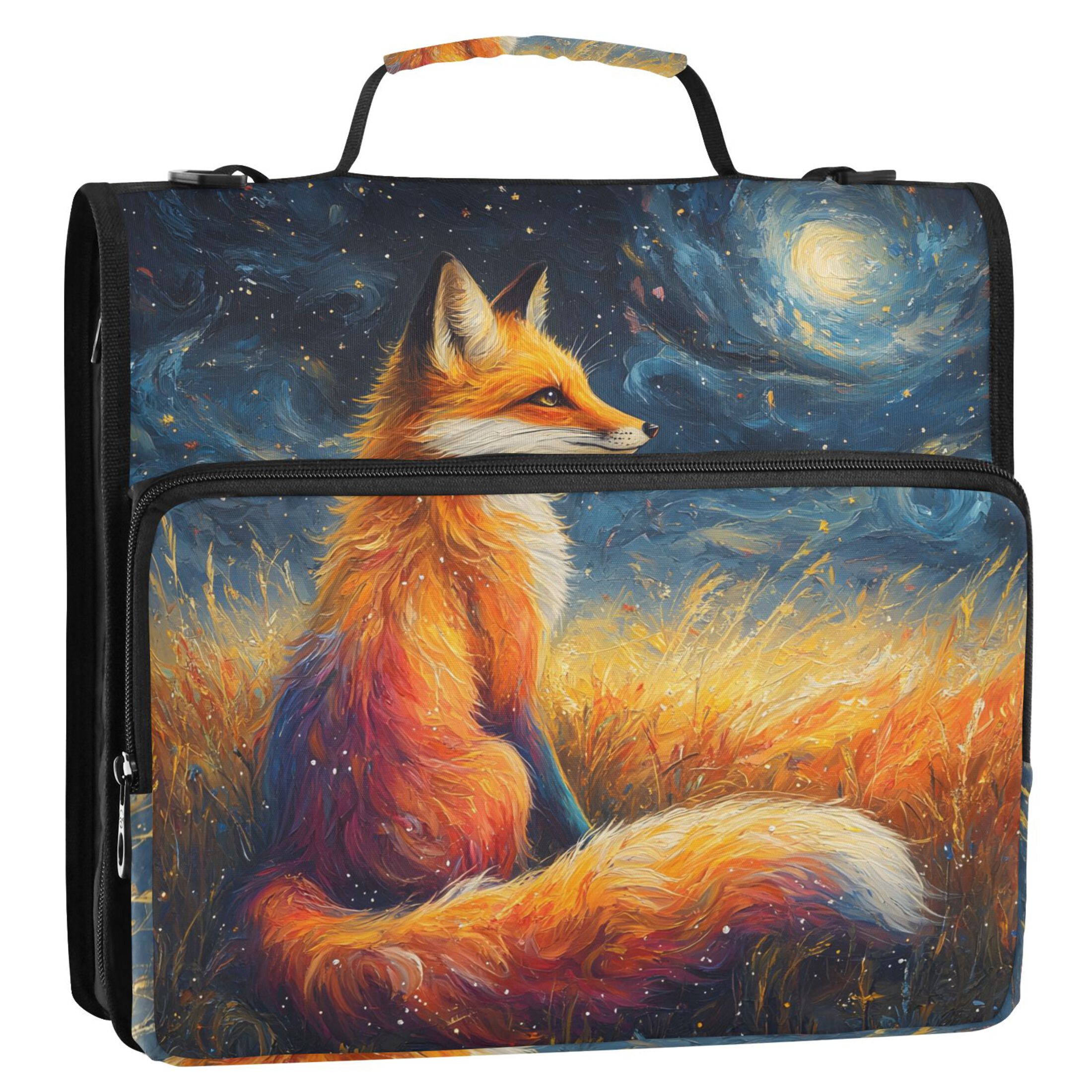 ALAZA Zipper Binder Bag Fox Starry Night 3 Ring File Folder Binder Organizer Bag