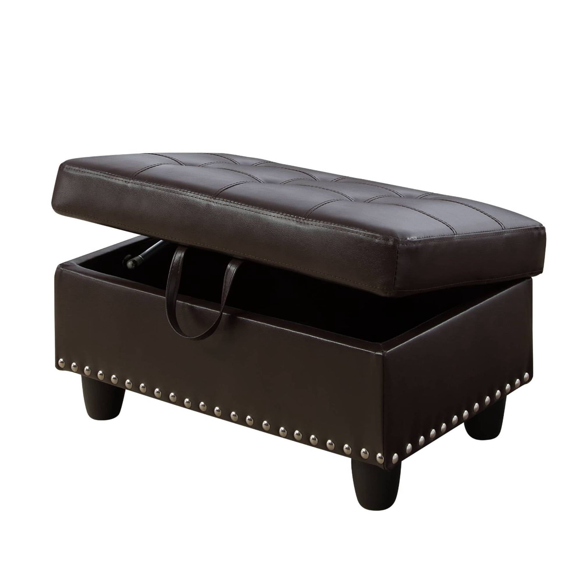 Faux Leather Storage Ottoman Bench, Square Ottoman with Nailhead Trim, Footrest Stool Bench Coffee Table for Living Room,Entryway, Brown