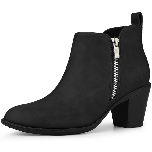 Botines estilo western con cremallera y tacón bajo para mujer Negro 8.5