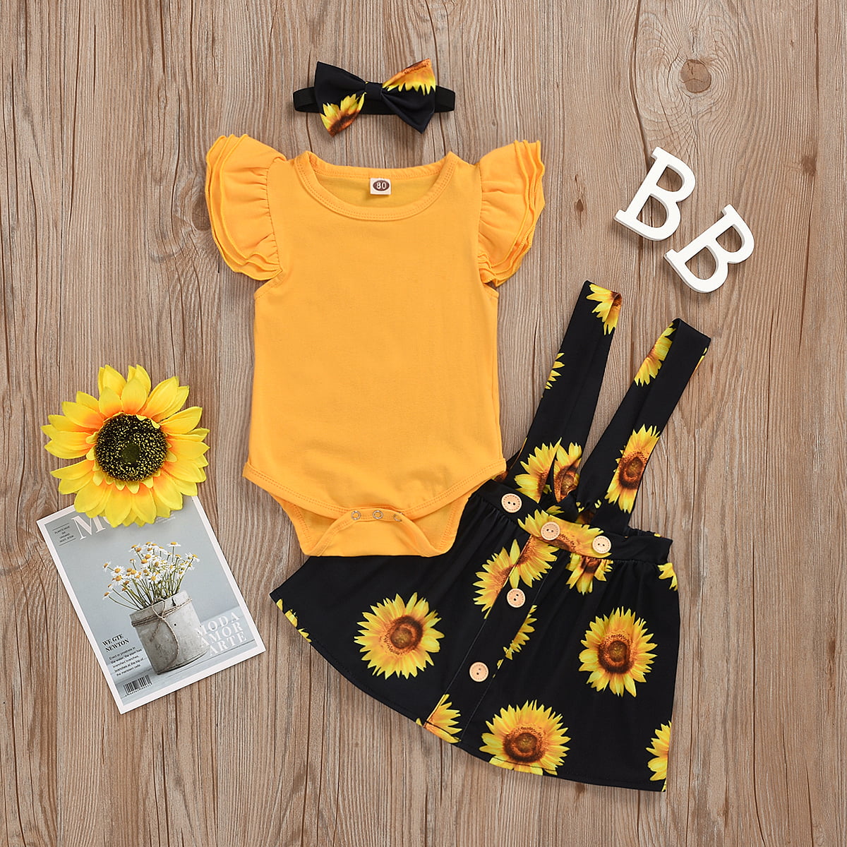 sunflower with bee romper baby girl summer romper outfit toddler girls romper yellow bee romper Sunflower outfit Sunflower romper