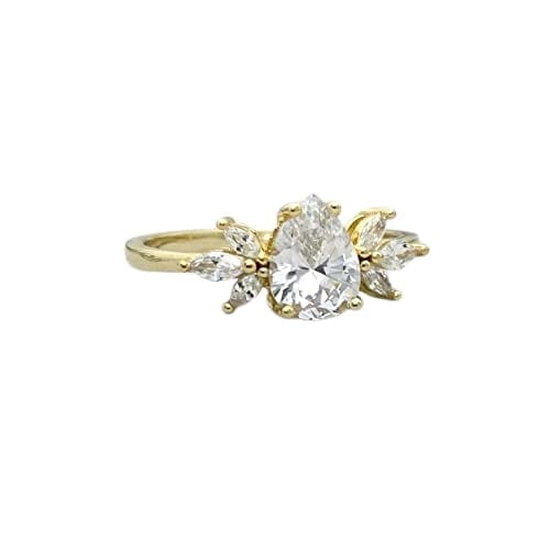 HeartsAndYou 1.5ct Engagement Ring for Women Pear Cut Moissanite Marquise Leaf Accent 18k Yellow Gold Over Silver