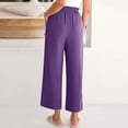 thumbnail image 3 of Wutalume Women's Fashion Cropped Pants, Elastic High Waist Casual Trousers with Pockets Solid Color, Loose Fit,Perfect for Spring Summer Wardrobe,Purple 2XL, 3 of 6