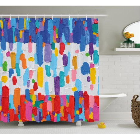 Art Shower Curtain Colorful Abstract Painting Style In Contrasting Colors French Flag Pattern Brush Mark Fabric Bathroom Set With Hooks Multicolor