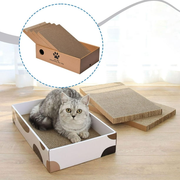 Rascador para gatos,Rascador para gatos con caja,práctico,Rascador de cartón para gatos multifuncional,Tablero rascador para gatitos,juguetes y regalos,Durabilidad Resistente al desgaste