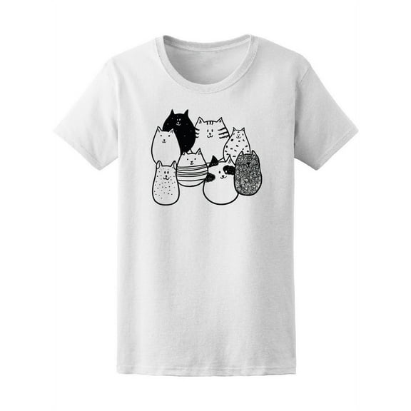 Funny Cats Doodle T-Shirt Women -Image by Shutterstock, Female Medium