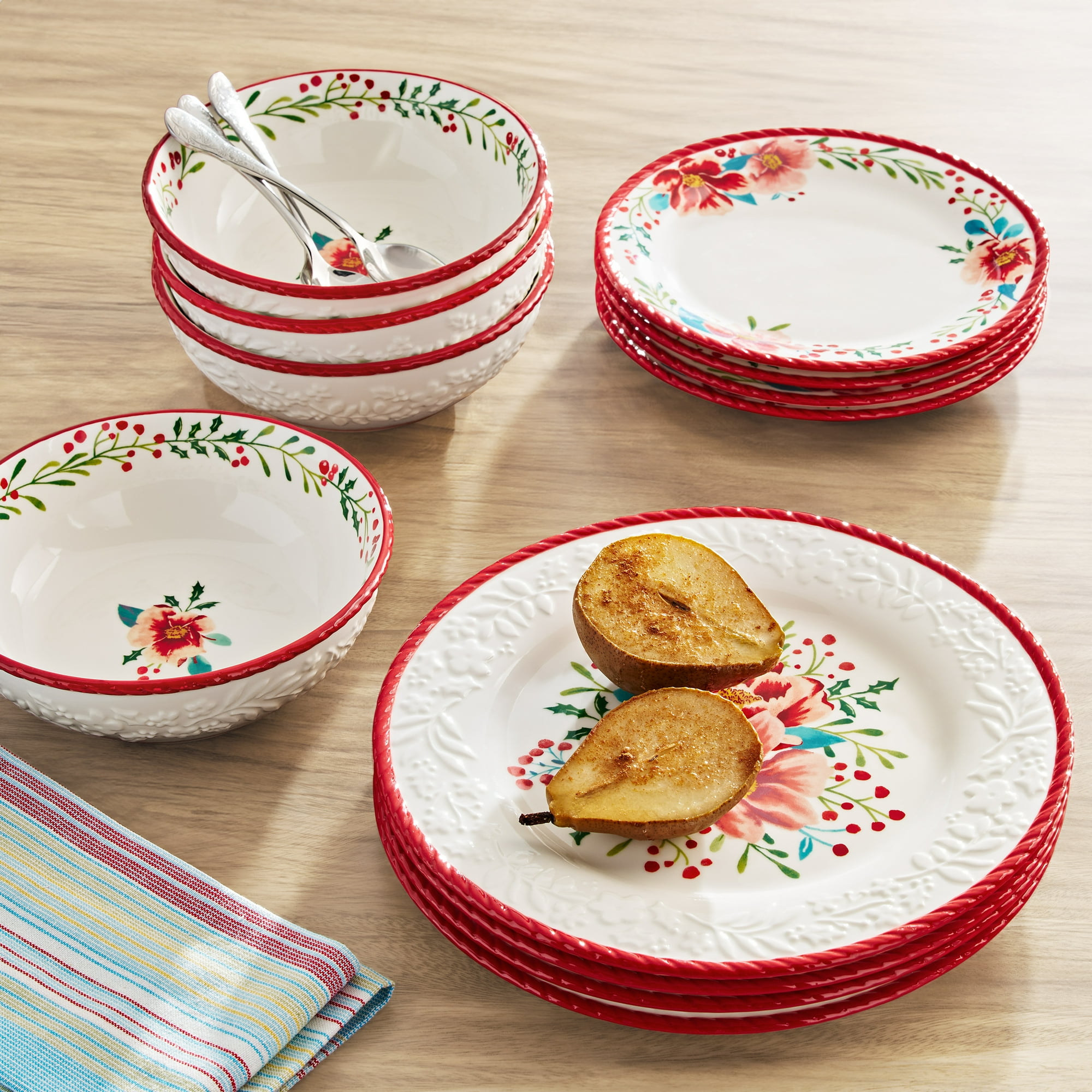 The Pioneer Woman Merry Meadow Red 12-Piece Stoneware Dinnerware Set