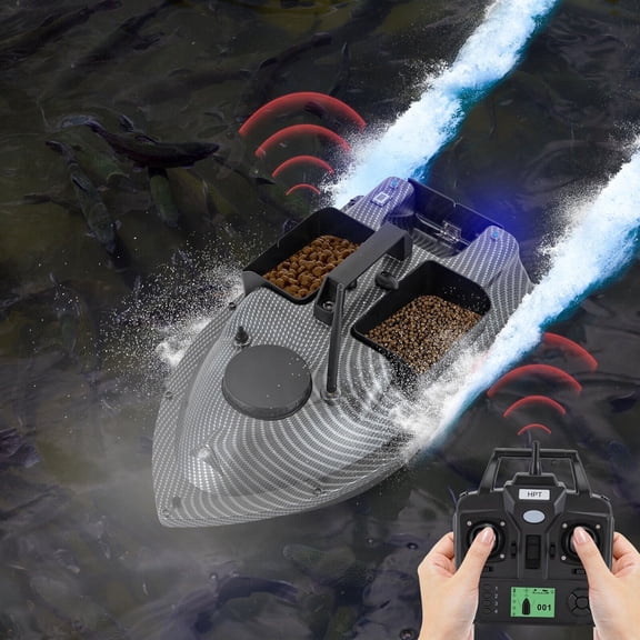 RC Bait Boat 600m Long Range GPS, Dual 390 Motors & 5200mAh Battery, Surf Fishing Remote Control Bait Boat with LED Light LCD Display, Waterproof ABS Hull for Saltwater Lake River