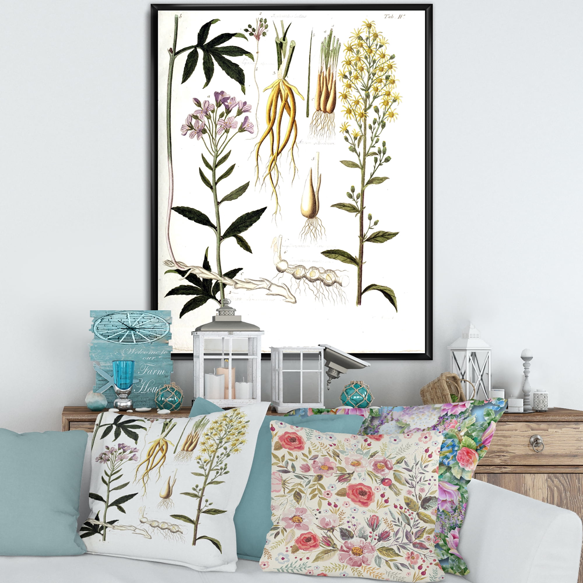 Designart 'Ancient Plant Life VIII' Farmhouse Framed Canvas Wall Art Print