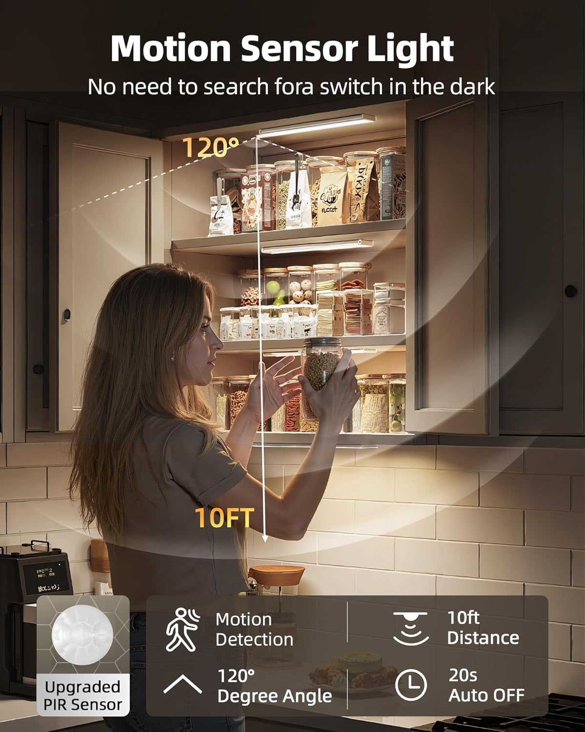 6-Pack Under Cabinet Lighting Wireless, 1800mAh Rechargeable Motion Sensor Light Indoor, Magnetic Closet Lights, Dimmable & 3 Color Temps, Under Counter Lights for Kitchen, Stairs (8inch)