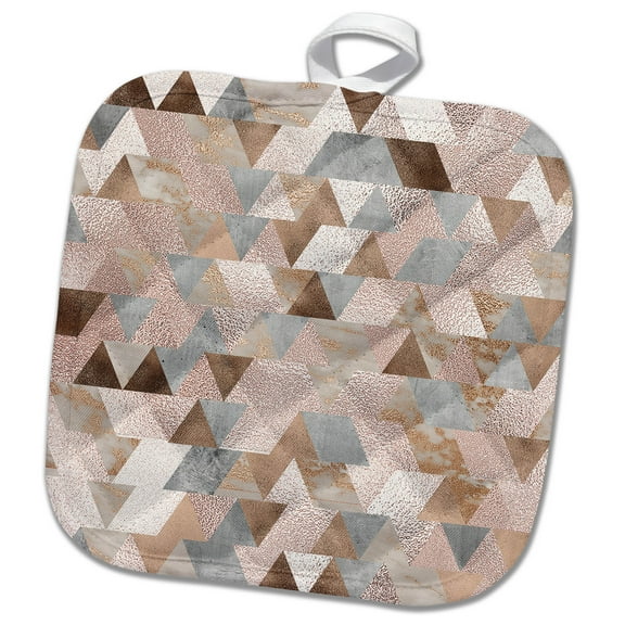 3dRose, Image of Abstract Trendy Geometrical Copper Marble Rose Gold Triangle Pattern, 8x8 Potholder