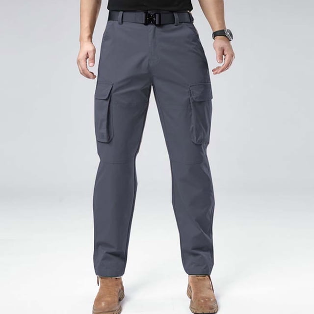 Men's Elastic Waist Work Overalls, Lightweight Polyester with Multiple Cargo Pockets, Straight Leg Design for Casual Outdoor, Daily Wear and Motion Activities