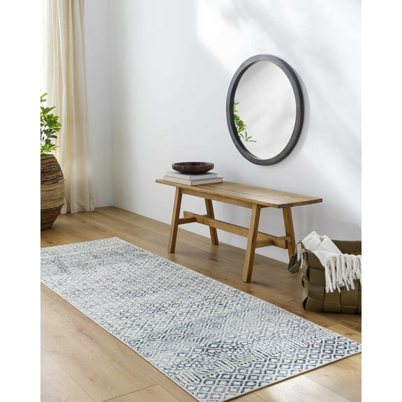 Hauteloom Askeaton Hallway, Kitchen Machine Washable Runner Rug - Bohemian, Transitional - Blue, Gray, Light Gray - 2'7" x 7'3"