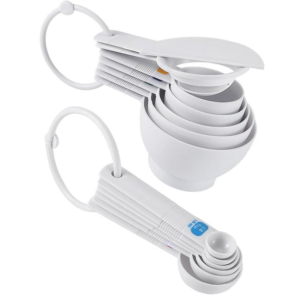 NICEXMAS White Plastic Measuring Cup Set for Kitchen Use with Ergonomic Handle and Marked Measurements 1 Cup 3/4 Cup 1/2 Cup 1/4 Cup