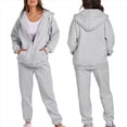 thumbnail image 3 of Sudadera con Capucha y Cremallera para Mujer, de Larga, Color Liso, Informal, de Otoño, con Chaqueta y Pantalón Gris XL, 3 of 6