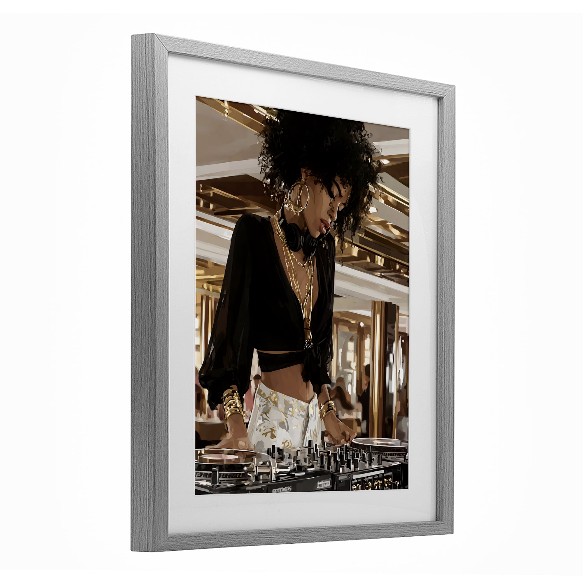 Stupell Industries Woman Of Music Live DJ Gray Framed Print Under Glass, design by Franklyn Gregory