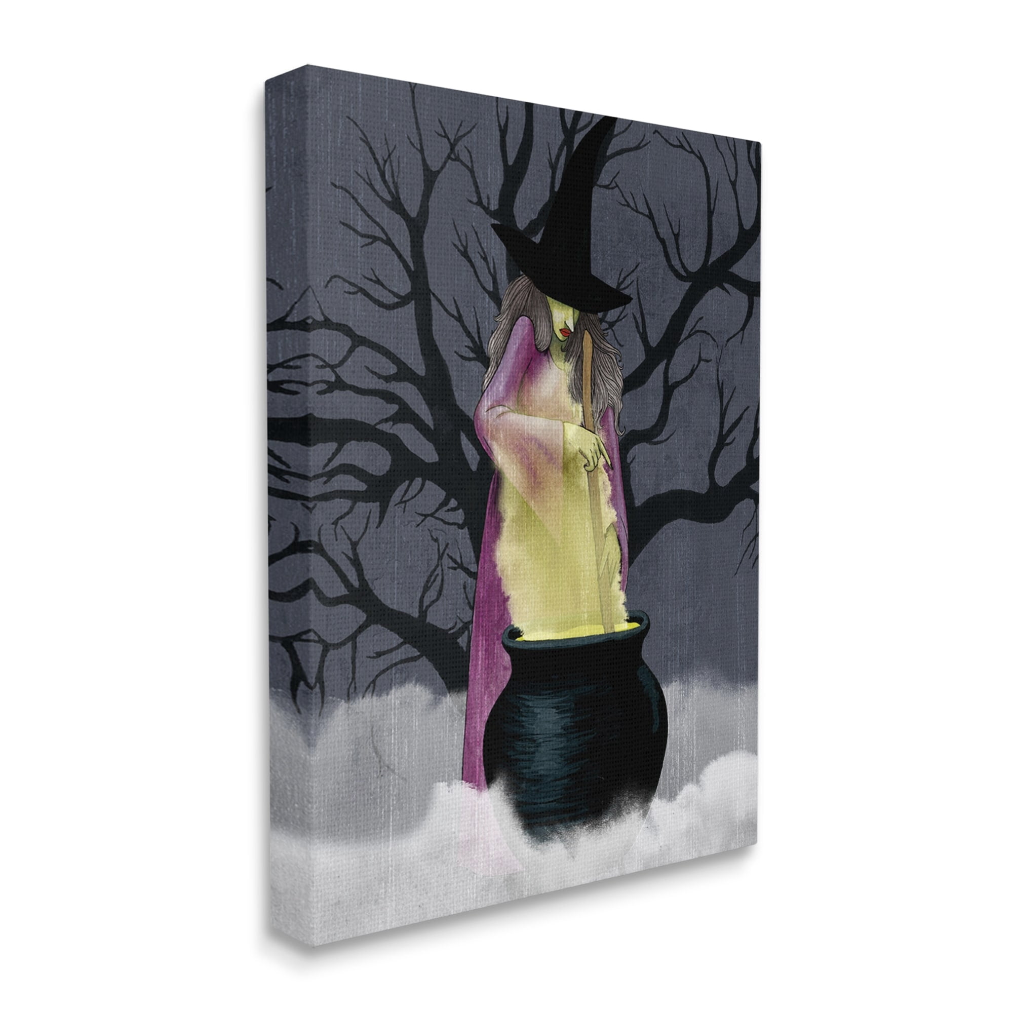 Witch Stirring Smokey Cauldron Spooky Halloween Night Fairy Tales & Fantasy Painting Gallery-Wrapped Canvas Print Wall Art
