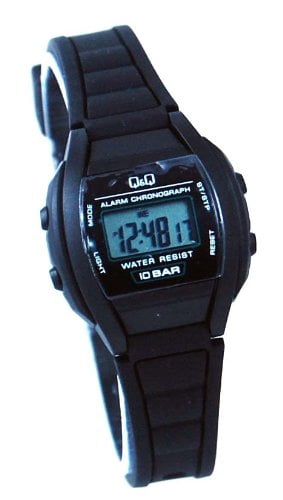 Q Q Q Q Ll01j104y Women S Black Rubber Band Alarm Lcd Digital Watch Walmart Com Walmart Com
