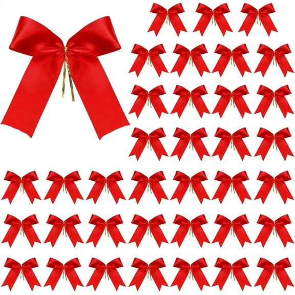 Red Christmas Bow,Glitter Bowknot DIY Craft Gift Ornament,Satin Ribbon Bows,Handmade Ribbon Bread Ties,Gift Wrapping Bows,for Christmas Tree Birthday Party Present Decoration (48Pack)