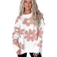 thumbnail image 3 of Women's White Textured Flower Drop Shoulder Loose Sweater, 3 of 12