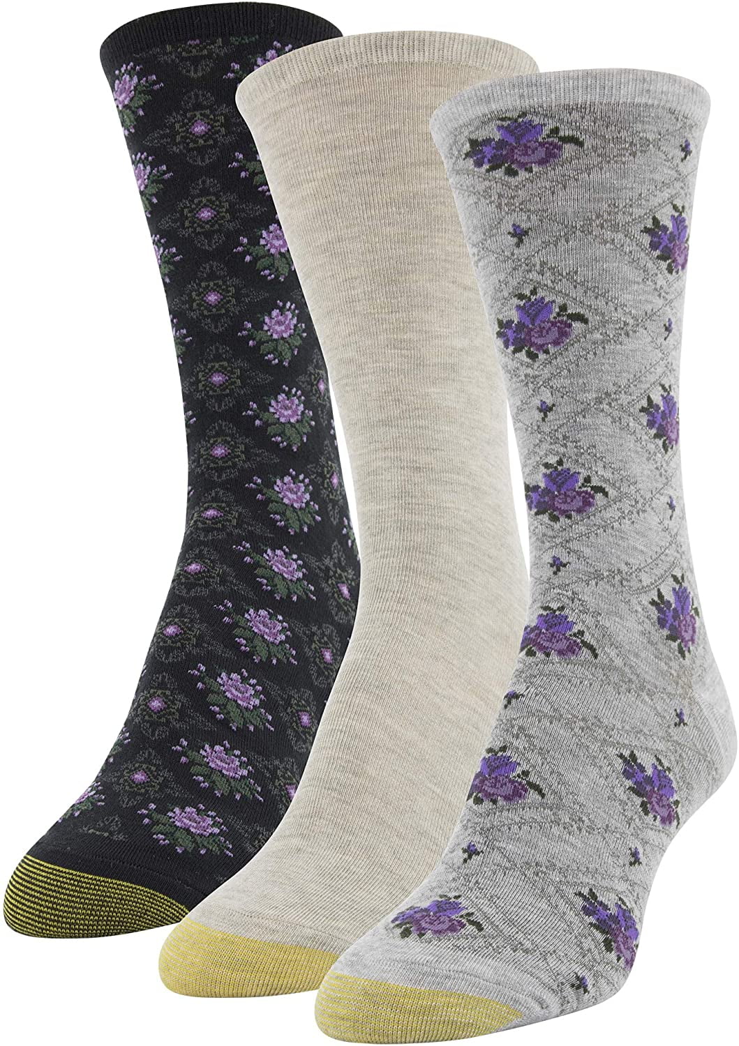 Gold Toe womens Diamond Floral Dress Crew Socks, 3 Pairs
