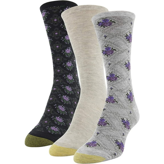 Gold Toe womens Diamond Floral Dress Crew Socks, 3 Pairs