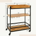 thumbnail image 3 of Costway 3-Tier Wine Bar Cart Rolling Rack Serving Trolley Detachable Top & Glass Holder, 3 of 10