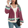 thumbnail image 3 of Long Sleeved Fall V-neck Colorful Striped Print Casual Knit Cardigan Coat, 3 of 6