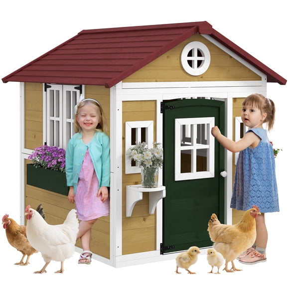 Outsunny Maisonnette pour Enfants, Maisonnette Extérieure en Bois pour Cour Arrière