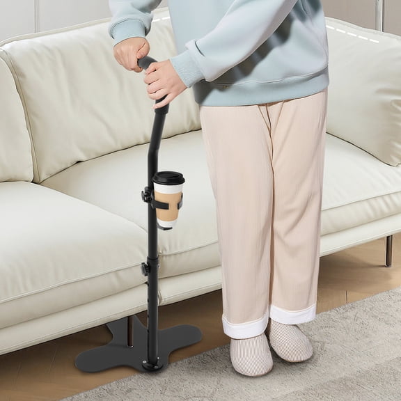 Black Stand Assist for Elderly, Adjustable Height Mobility Couch Assist with Cup Holder Stand Up Helper with PU Handle Elderly Chair Lift for Seating Furniture Supports up to 398lbs