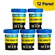 Care Check Sterile 12 Panel Multi Drug Screen Test Urine Sample Collection Cups, (AMP, BZO, BAR, COC, MET, MDMA, MTD, MOP, OXY, PCP, THC and TCA) 5 Pack Individually Wrapped Drug Test Cups