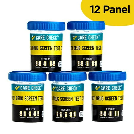 Care Check Sterile 12 Panel Multi Drug Screen Test Urine Sample Collection Cups, (AMP, BZO, BAR, COC, MET, MDMA, MTD, MOP, OXY, PCP, THC and TCA) 5 Pack Individually Wrapped Drug Test Cups