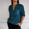thumbnail image 2 of Seductiva Women Long Sleeve Tops Shirts Women Women's Casual V Neck Collared Button Up Blouse Top Solid Summer Shirt Casual Collared Blouses Loose Fit Outfits Workout, 2 of 5