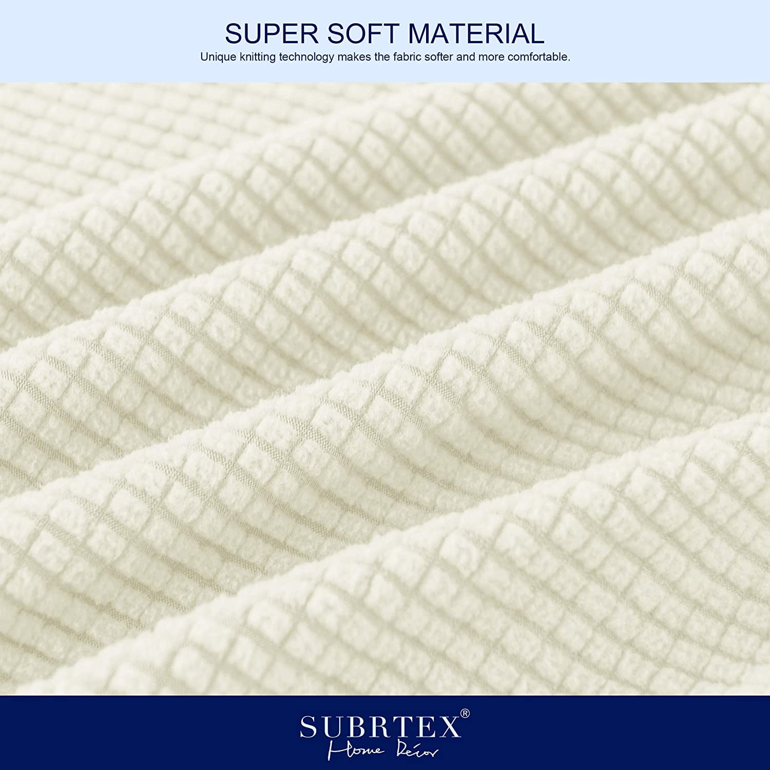 Subrtex 3-Piece High Spandex Textured Grid Sofa Slipcover, Separate Cushion Cover(Ivory, Loveseat)