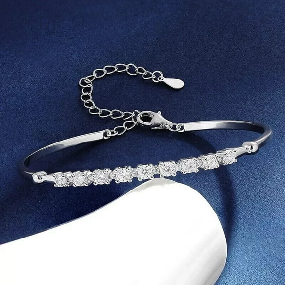 Tennis Bracelet 4Ct Round Cut Natural Moissanite Diamond 7'' Inch in 14K White Gold Plated