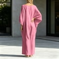thumbnail image 4 of Uscallm Women Plus Size Maxi Dresses Long Sleeve Round Neck Loose Flowy Boho Casual Solid Party Dresses for Women, Pink XL, 4 of 5