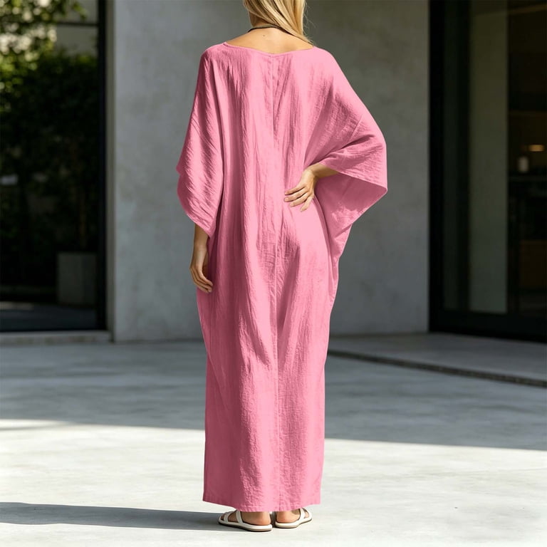 ladies moomoo dress Sakmal Batwing Sleeve Dresses for Women Long with Pockets Summer Maxi Vacation 3/4 Sleeve Womens Shift Crew Neck,Pink,M, Women's, Size january_2024_mailer