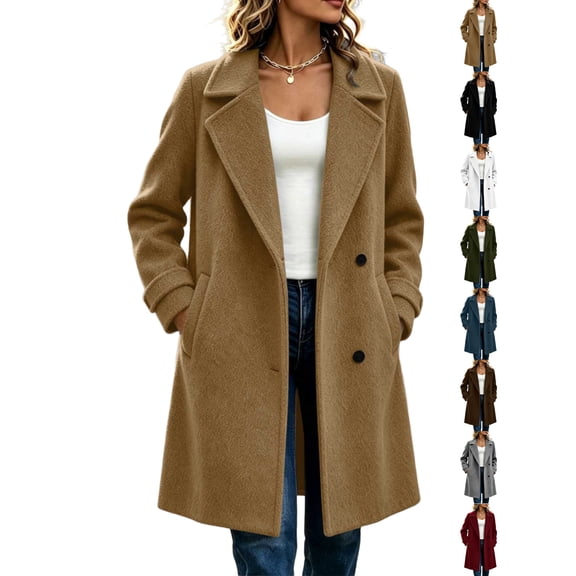 Wool Blend Pea Coats for Women Lapel Long Sleeve Single Breasted Casual Work Everyday Commute Fall Winter Woolen Coats