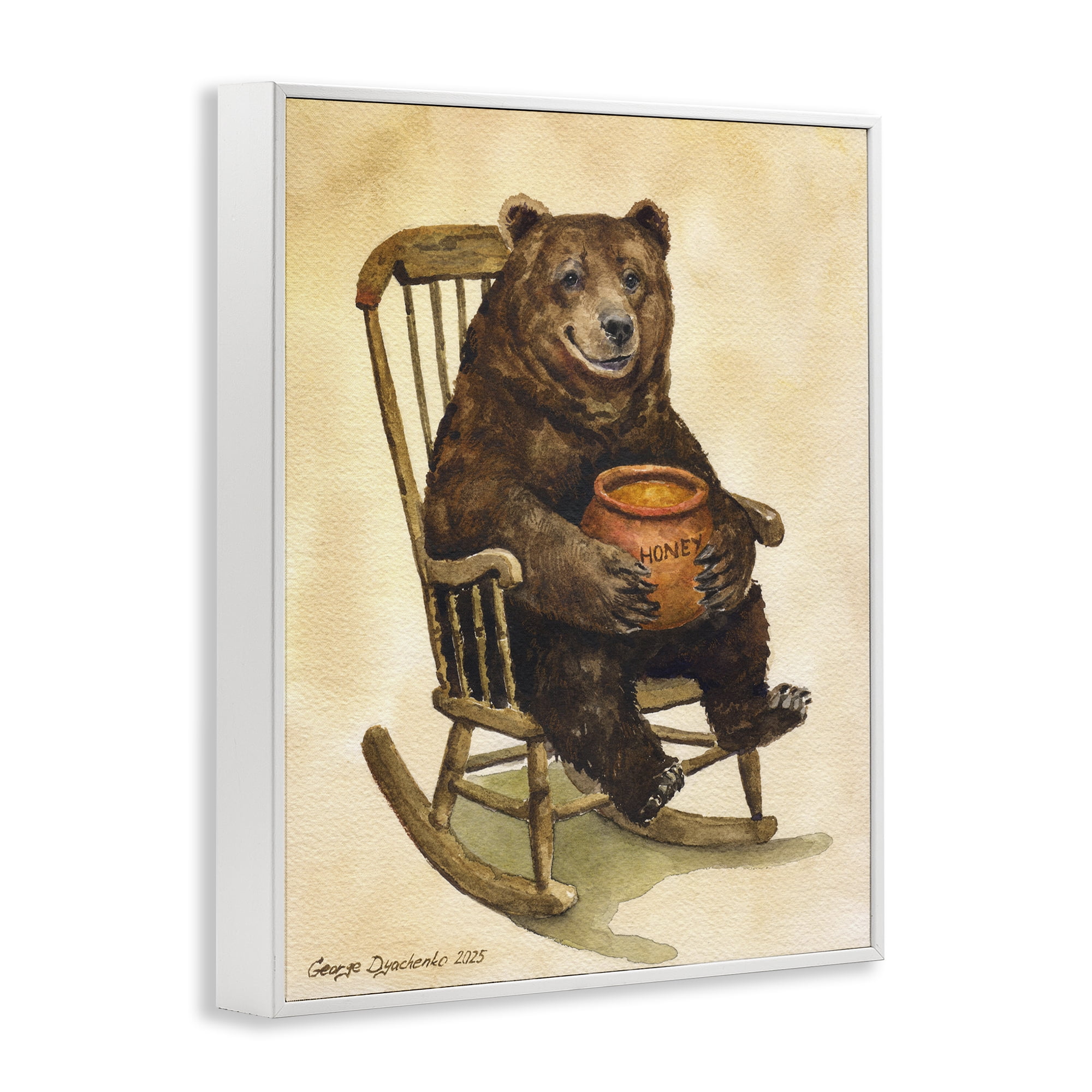 Stupell Industries Happy Bear & Pot of Honey White Framed Giclee Art, design by George Dyachenko