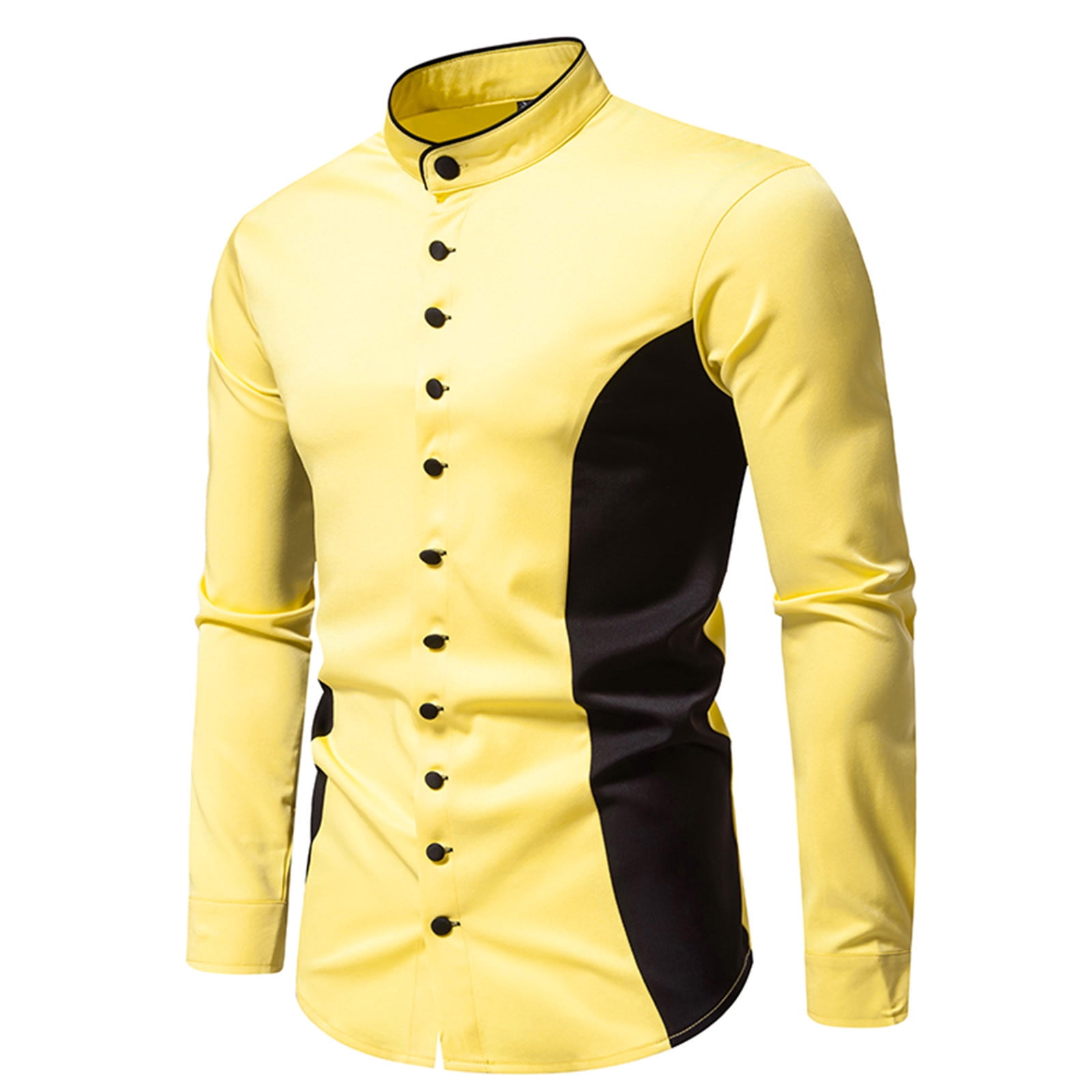 VSSSJ Button Down Shirts for Men Slim Fit Color Block Patchwork