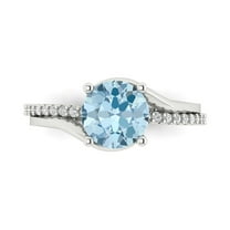 1.71 ct Round Cut Natural Aquamarine Solitaire with Simulated Diamond Accents 18K White Gold Womens Engagement Ring