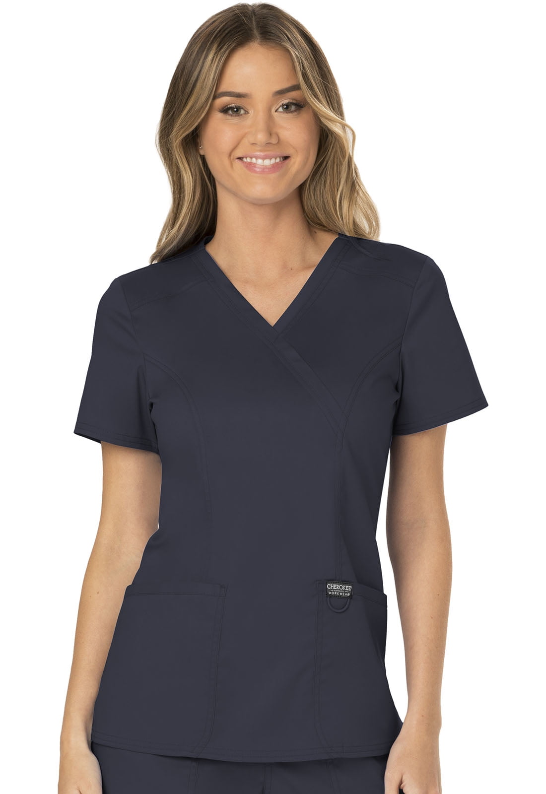 Cherokee Workwear Revolution Women's Scrubs Top Mock Wrap WW610, Pewter