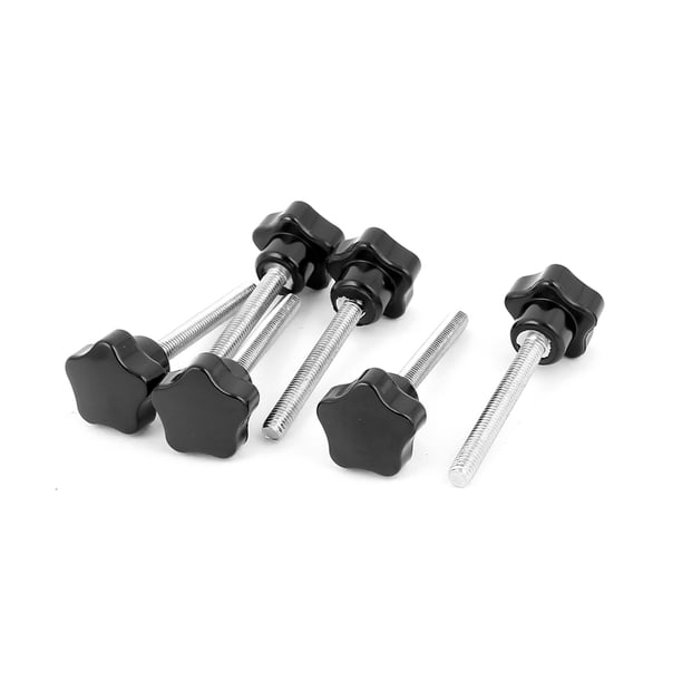 Perilla de sujeción con cabeza en forma de estrella de plástico, rosca macho M6x50mm, 6 piezas, color negro