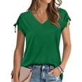 thumbnail image 2 of CHUOU T Shirts for Women Solid Color V Neck Short Sleeve Tie Side Loose Tee Shirt Basic Top, 2 of 5