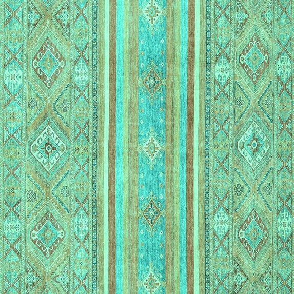 Ahgly Company Machine Washable Indoor Square Abstract Turquoise Blue Modern Area Rugs, 7' Square