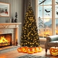 thumbnail image 1 of Gymax 6 FT Pre-lit Black Halloween Tree Artificial PVC Slim Pencil Christmas Tree, 1 of 10