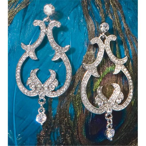 Jewelry- Chandelier- Scroll With Rhinestones- Earrings- Silver