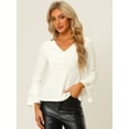 thumbnail image 2 of Blusa de terciopelo con cuello en V para mujer Blanco XL, 2 of 5