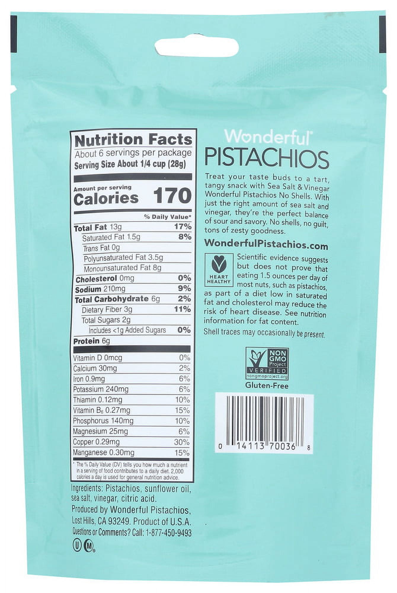 Wonderful Pistachios No Shells, Sea Salt & Vinegar Nuts, 5.5 Oz, Pack of 10