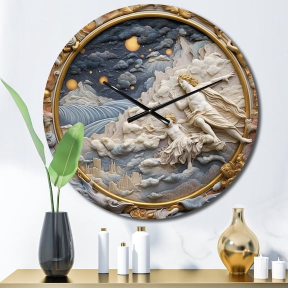 Designart "Astrology Nebula Marble in Cream III" Abstract Shapes Oversized Wall Clock